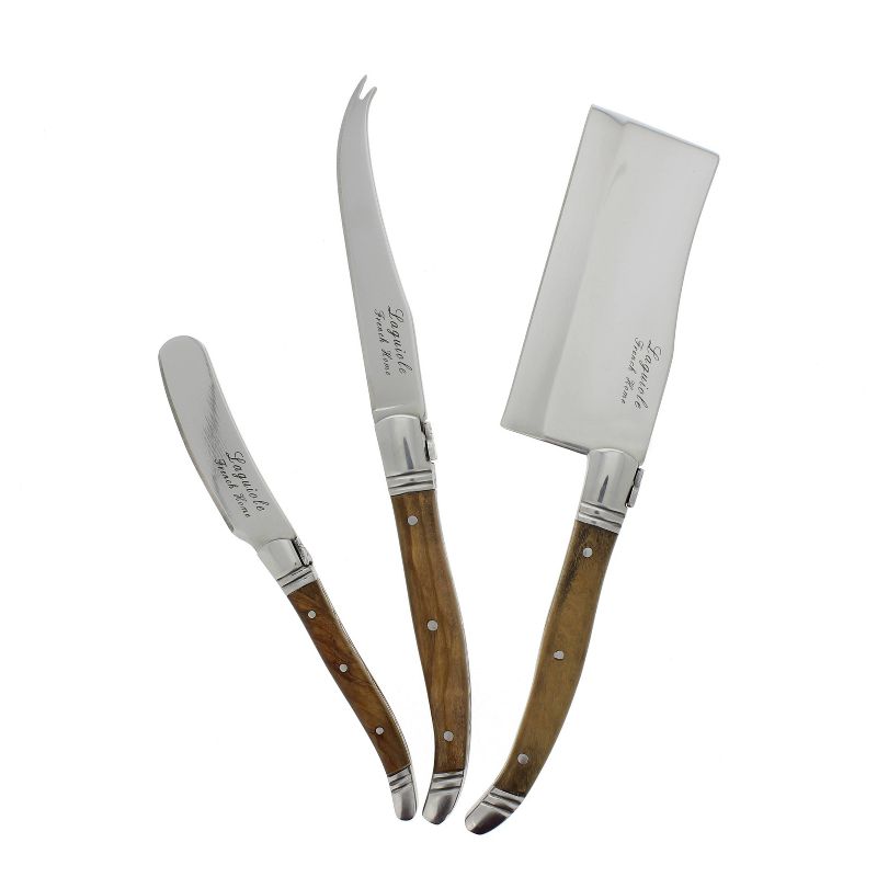 3pc Stainless Steel Laguiole Olive Wood Cheese Knife Set - French Home