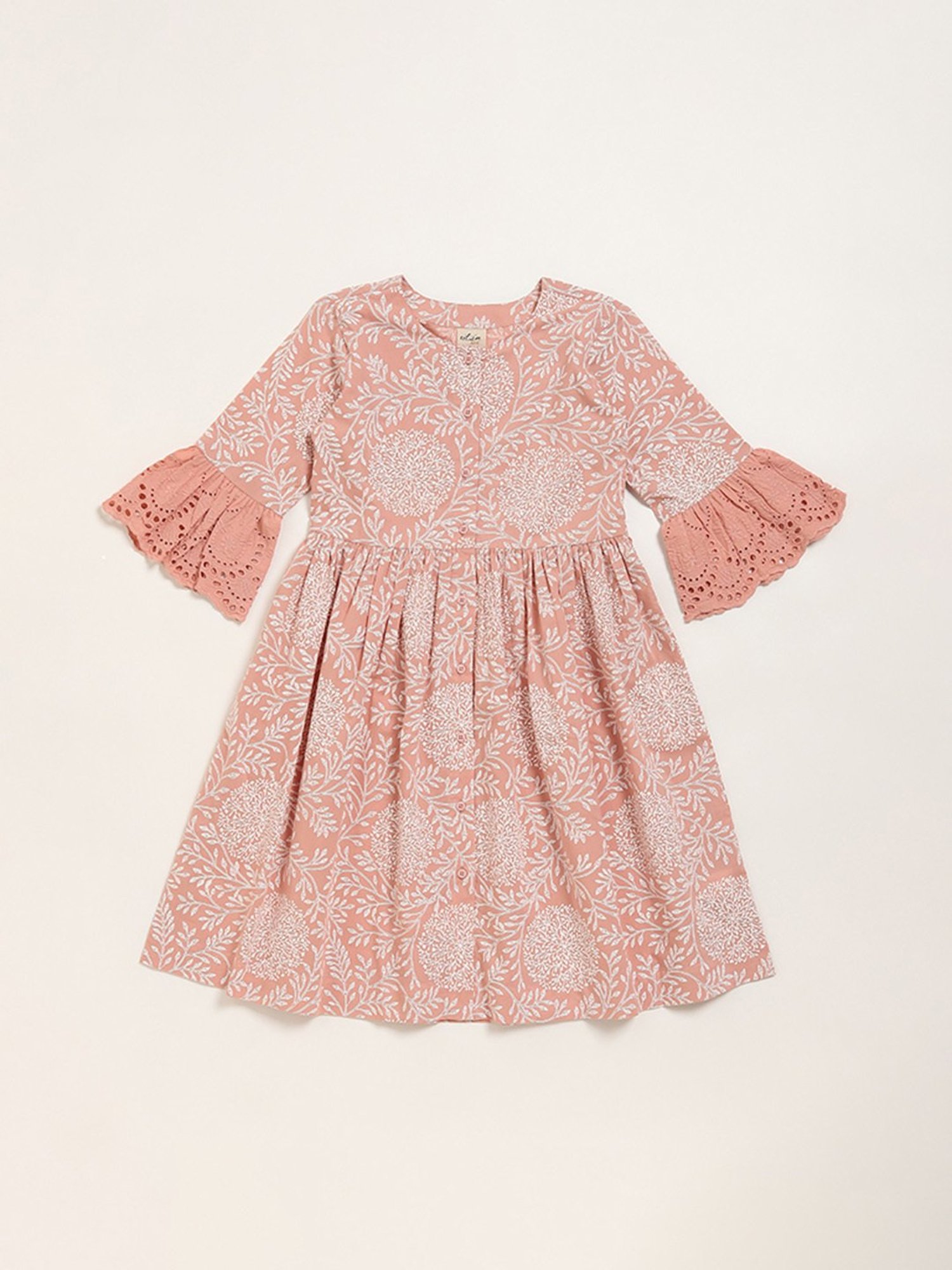 Utsa Kids by Westside Dull Pink Floral Design A-Line Cotton Dress