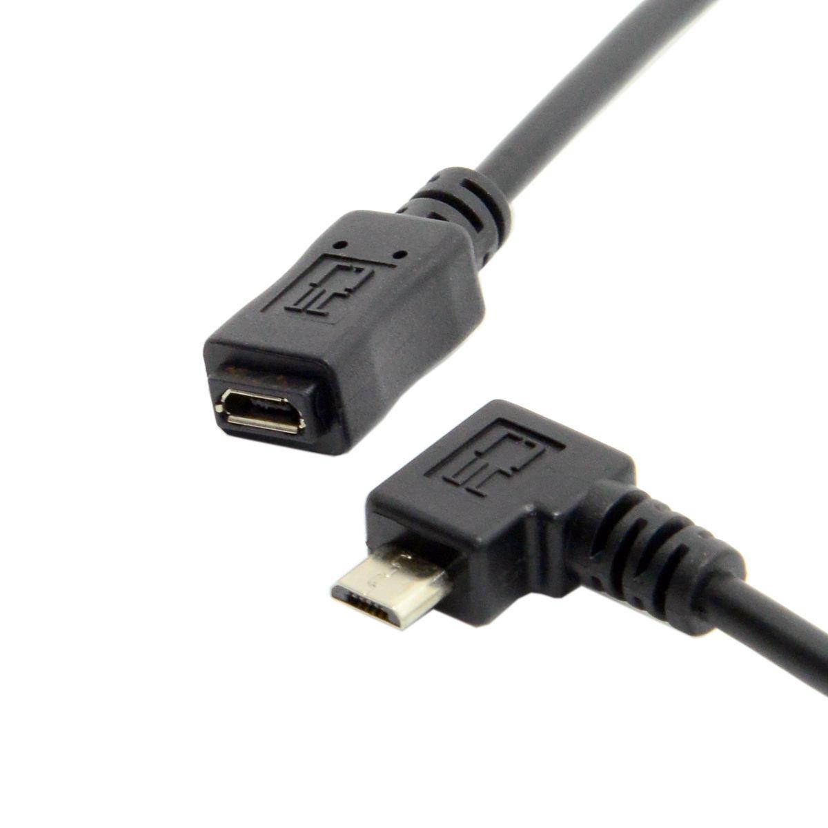 2pcs 90 D right angled Micro USB 2.0 Male to Female tablet phone extension cable