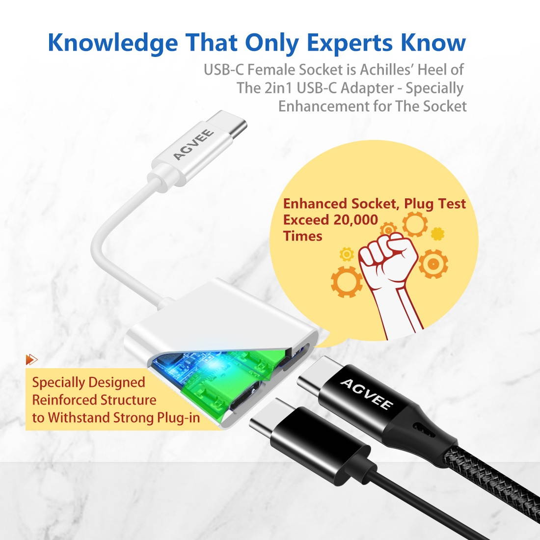 AGVEE Dual USB-C Headphone & Charging Adapter, Type-C Earbud Splitter, Duo USBC Audio & Charger Jack Earphone Dongle for Samsung S21 S20 FE 5G Ultra, Note 20 10, iPad Pro, Pixel 2 3 4 5 XL, Gray