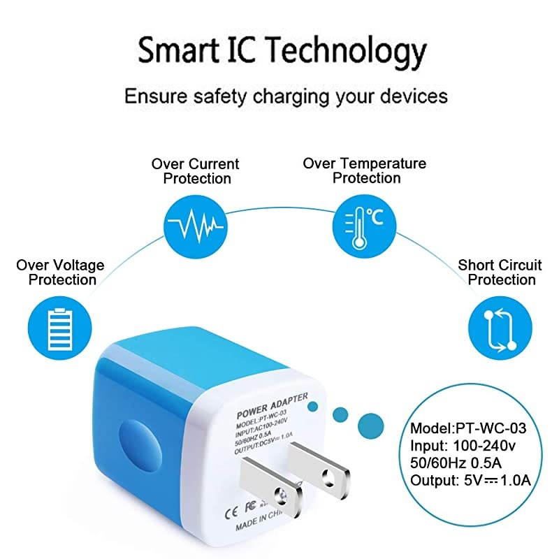 USB Plug Cube Wall Charger Single Port Power Block Charging Box Fast Charger Android Head One USB Brick Base Phone Adapter Compatible iPhone 11 Pro X 8 6 6s 5s SE 5C Plus iPad Samsung LG Moto
