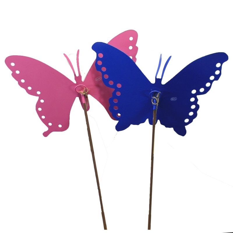 Home & Garden 23.0" Spring Butterflies Set/2 Spring Summer Pop Color Round Top Collection  -  Decorative Garden Stakes