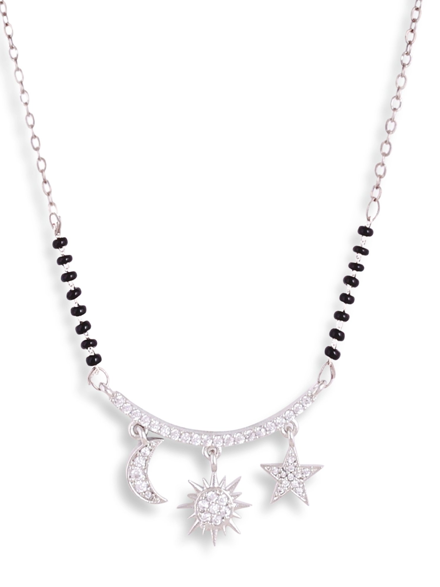 Abdesigns Silver-Plated Black Beaded American Diamond Mangalsutra