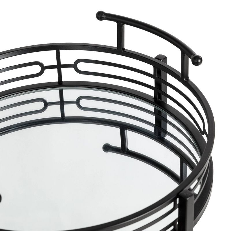 Deluxe 2 Tier Metal Round Mirrored Bar Cart Black - Glitzhome