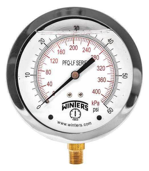 Winters 4" Lead Free Pressure Gauge, 0 to 60 psi   PFQ710LF