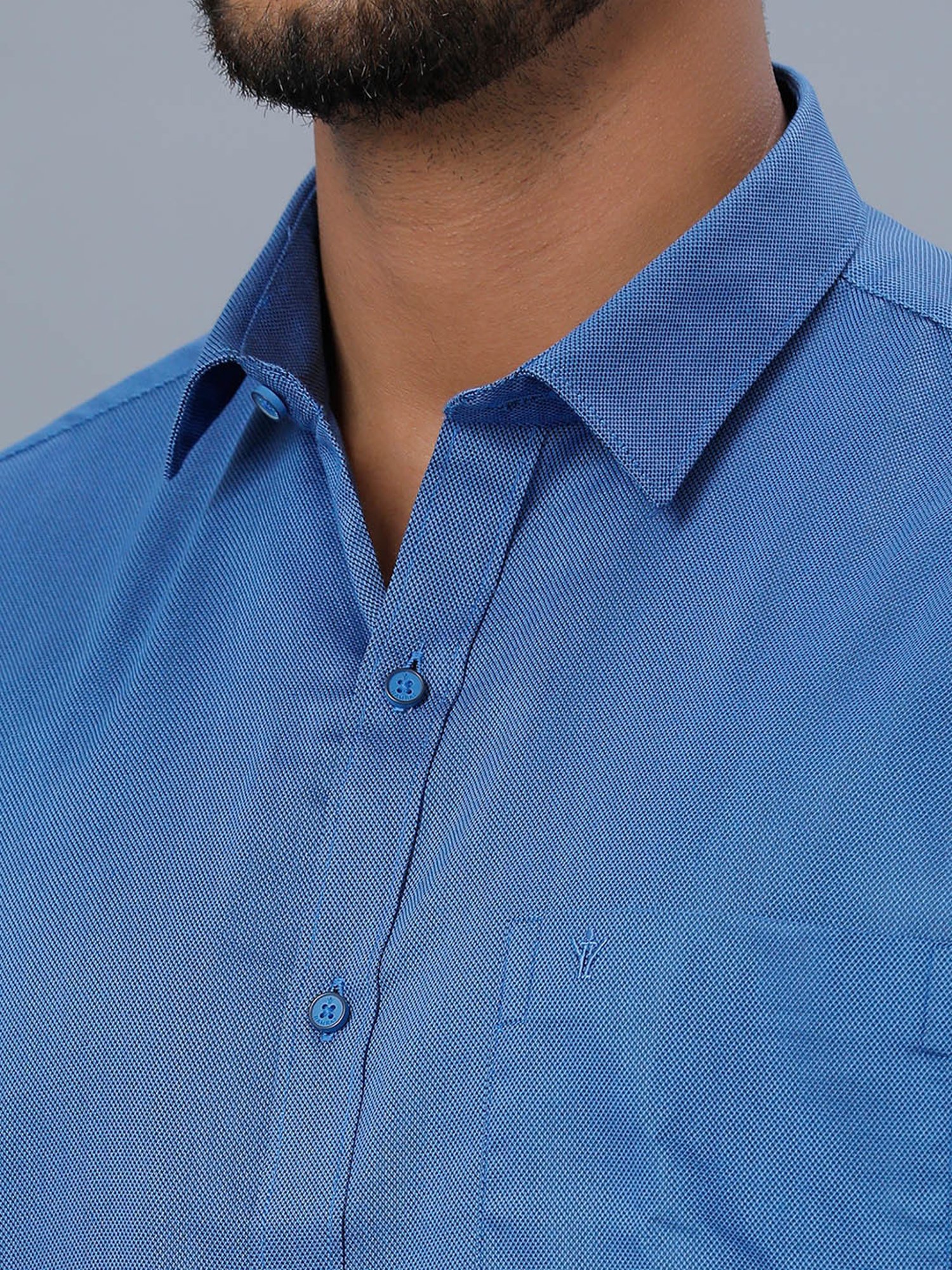 Ramraj Blue Cotton Regular Fit Shirt
