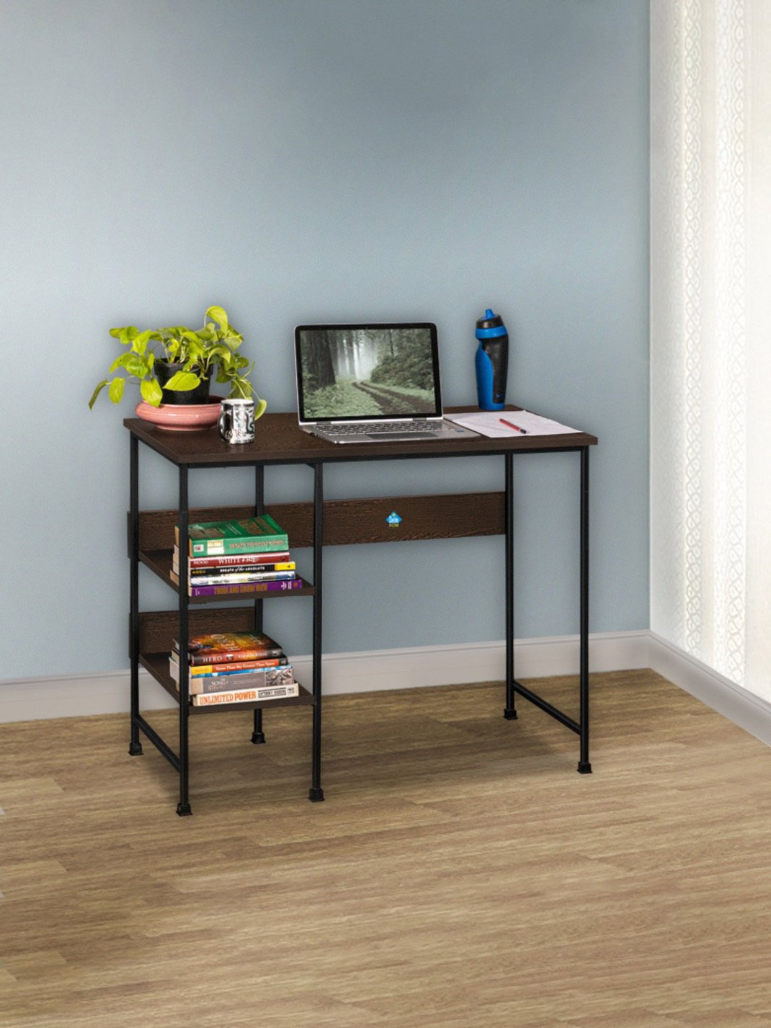 Delite Kom Mystic Flowery Wenge Black Metal Computer Desk