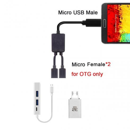 Cablecc Micro USB to Dual Ports Micro USB Female Hub Cable For Laptop PC & Mouse & Flash Disk