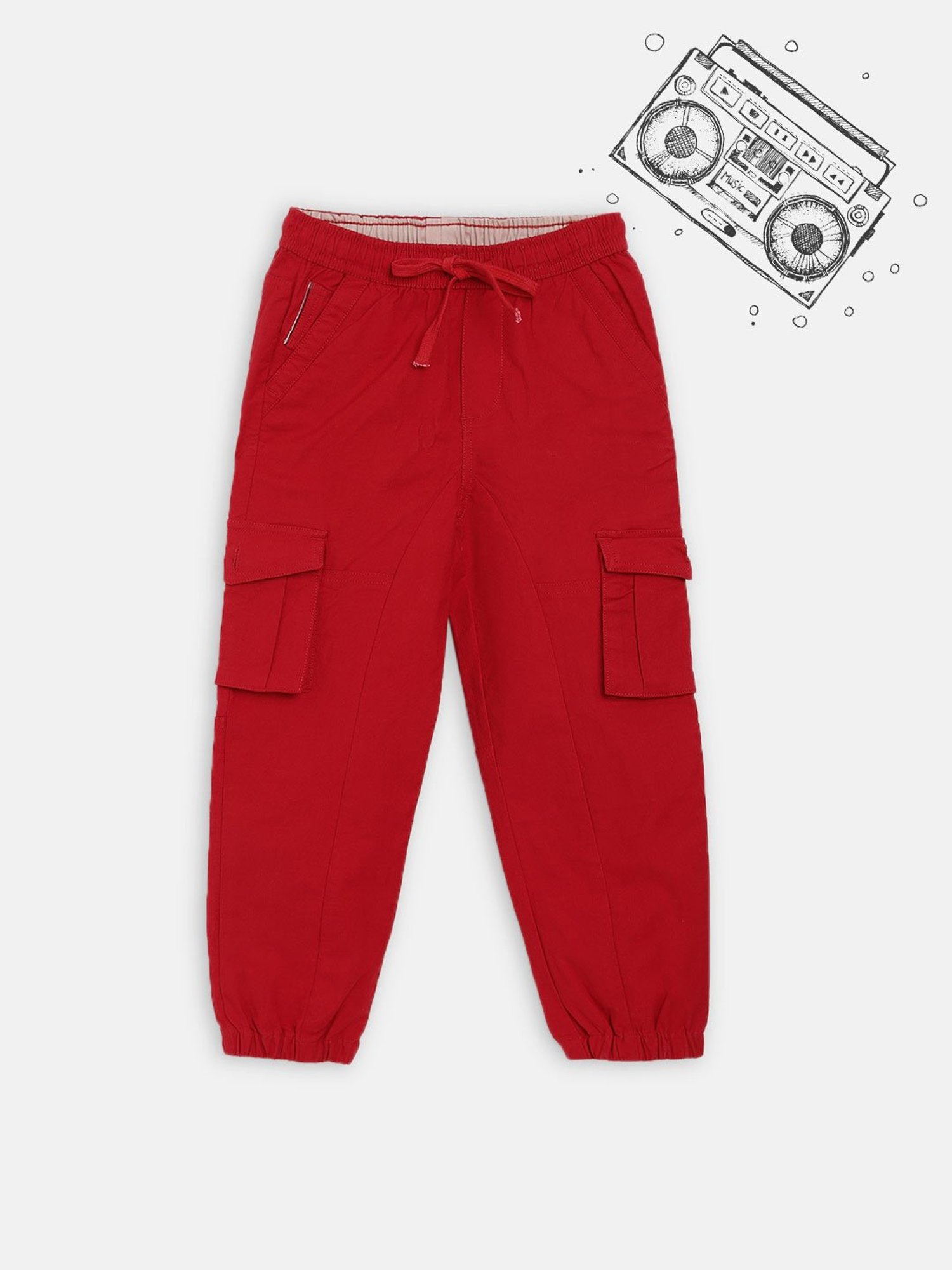 Blue Giraffe Boys Red Solid Joggers