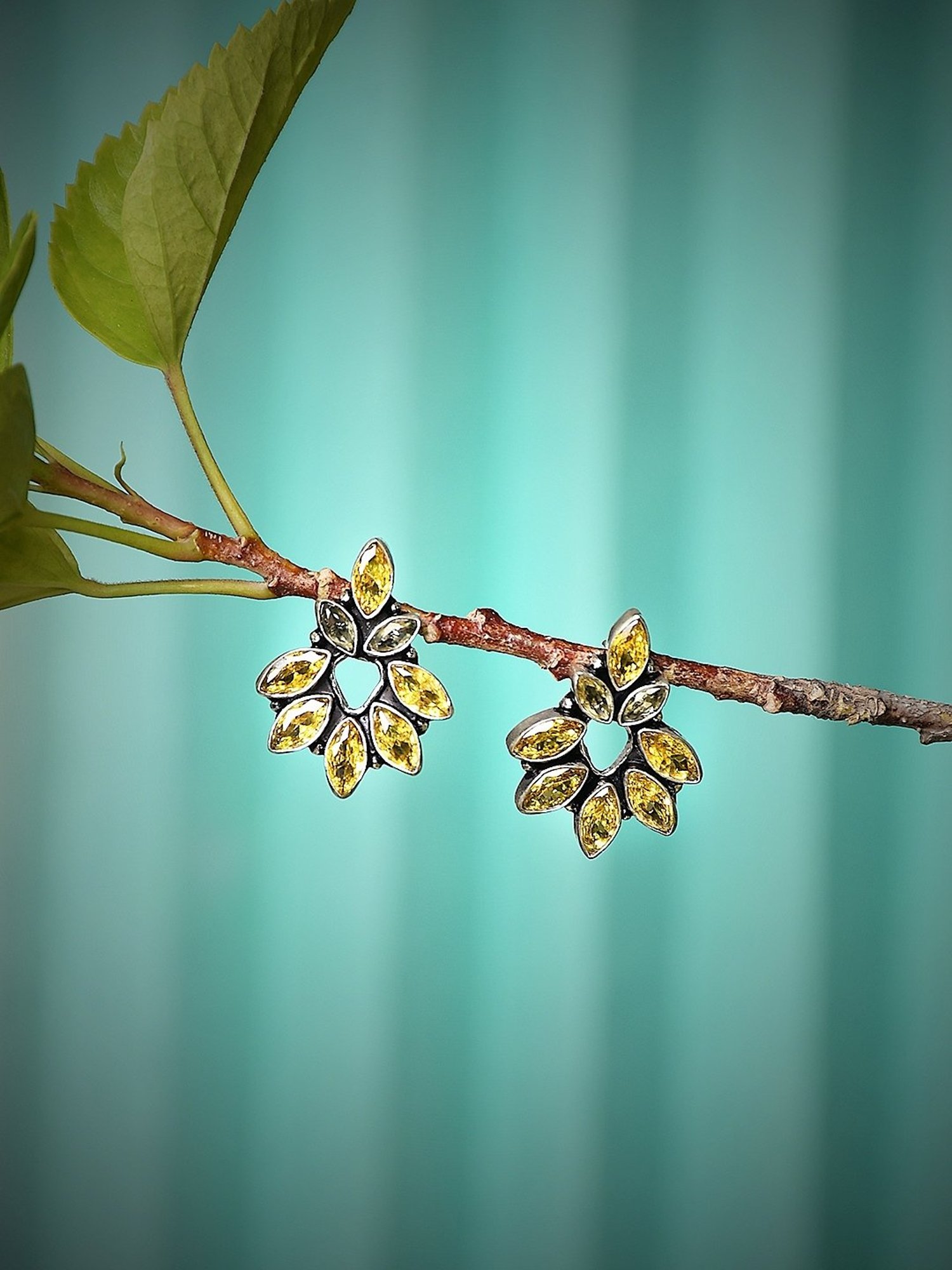 Imli Street Yellow Silver Tone Stone-Studded Handcrafted Stud Earrings