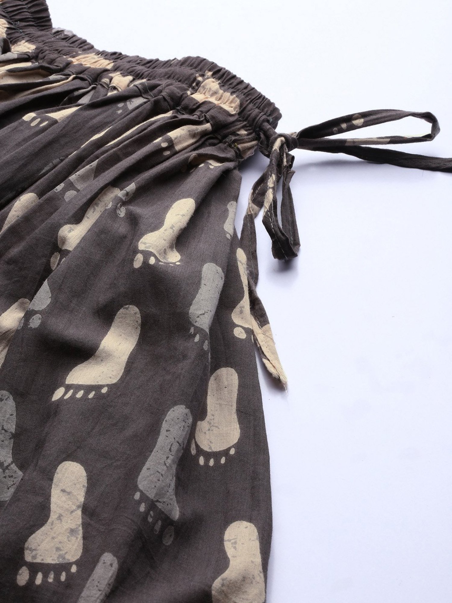 Geroo Jaipur Grey Hand Block Printed Skirt With Magzi Border