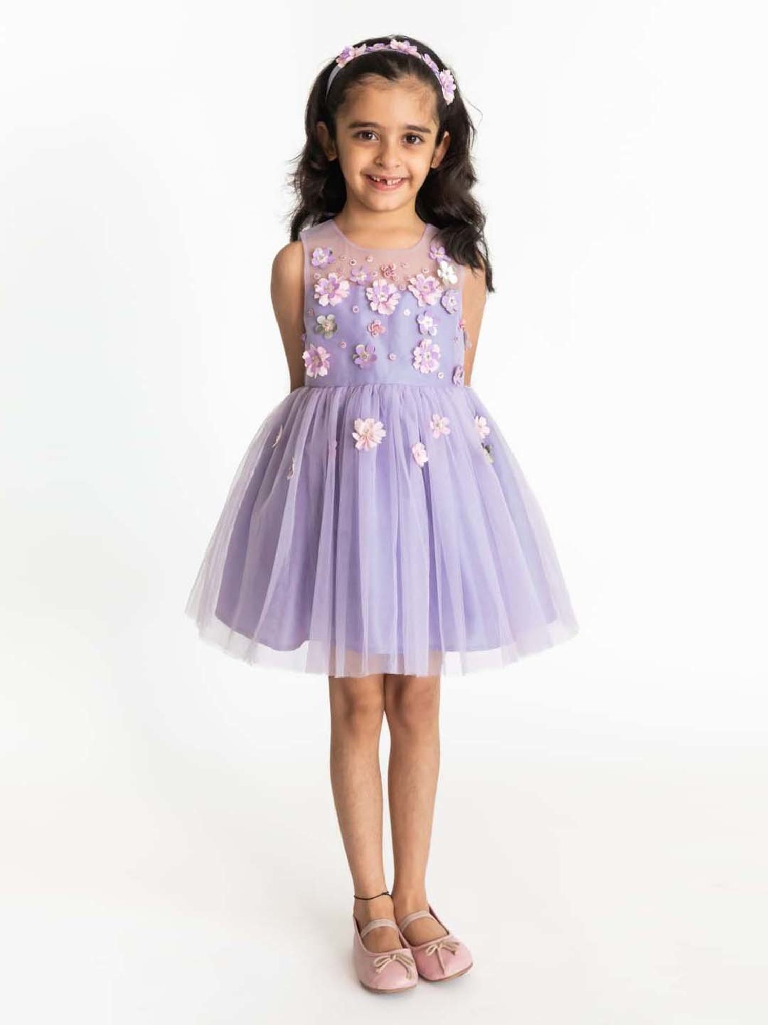 A Little Fable Kids Lavender Applique Dress