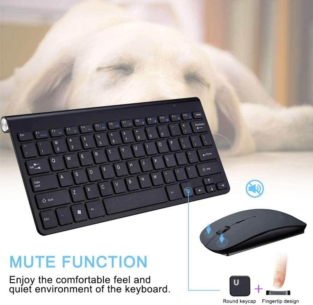 Wireless Keyboard Mouse Combo Compact Wireless Keyboard and Mouse Set 2.4G Ultra-Thin Sleek Design for Windows Computer Desktop PC Notebook Laptop -Black