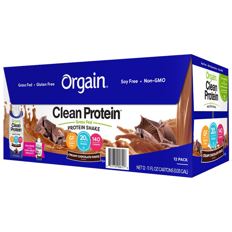 Orgain Clean Grass-Fed Protein Shake - Creamy Chocolate Fudge - 12ct