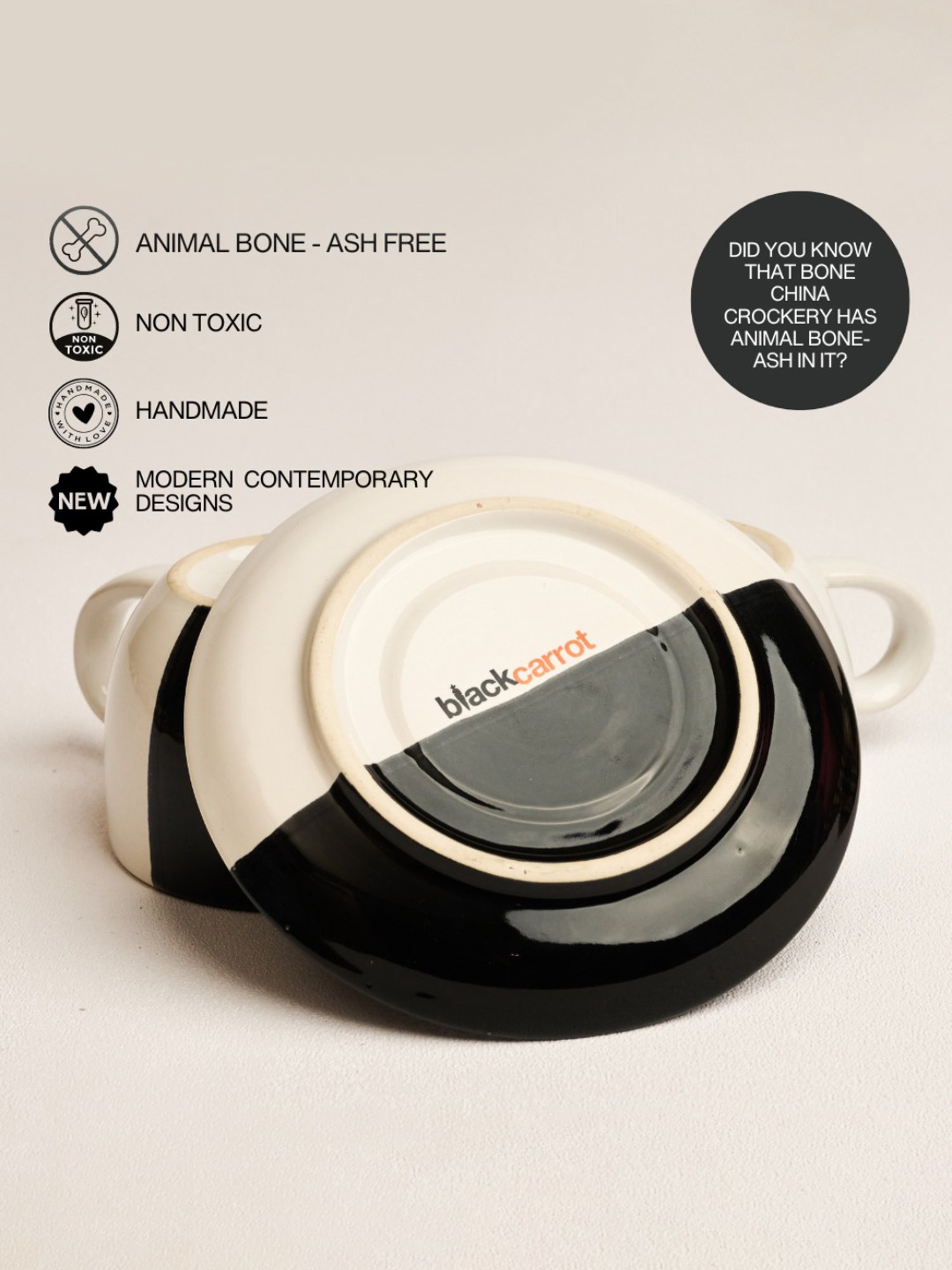 BlackCarrot Black & White Cup & Saucer Set of 2