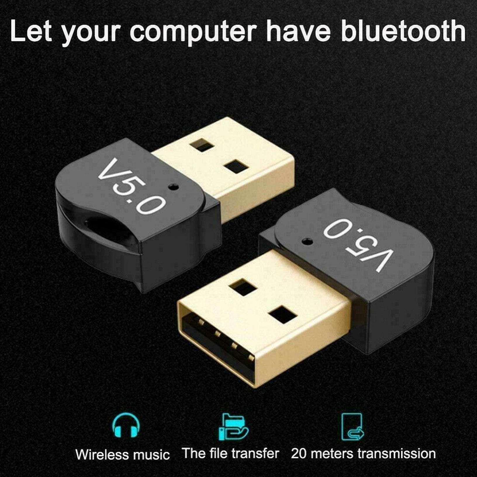 USB Bluetooth 5.0 Adapter Wireless Dongle Stereo Receiver Audio For TV PC Laptop