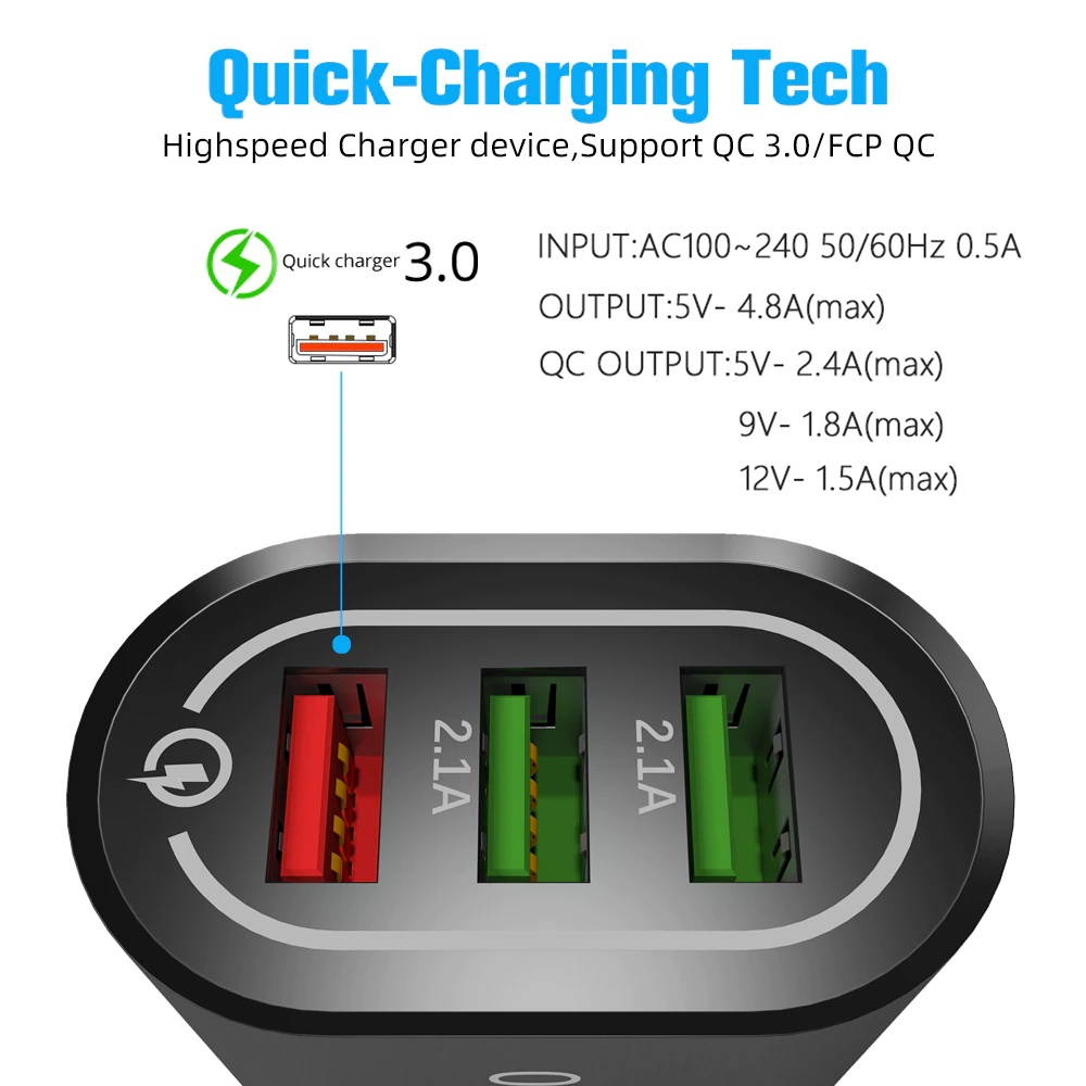 3 Port USB Charger Wall Charger QC3.0 Quick Charger EU US Plug Charging Adapter Phone Charger For Xiaomi Huawei Samsung