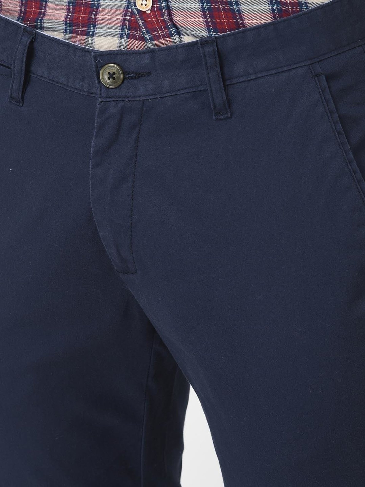 Woodland Navy Regular Fit Flat Front Trousers