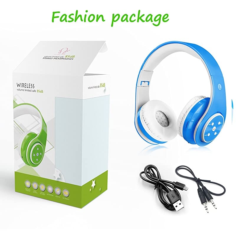 Headphones Bluetooth Wireless 85db Volume Limited Childrens Headset, up to 6-8 Hours Play, Stereo Sound, SD Card Slot, Over-Ear and Build-in Mic Wireless/Wired Headphones for Boys Girls(Blue)