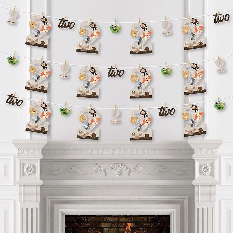 Big Dot of Happiness 2nd Birthday Woodland Creatures - Second Birthday Party DIY Decorations - Clothespin Garland Banner - 44 Pieces