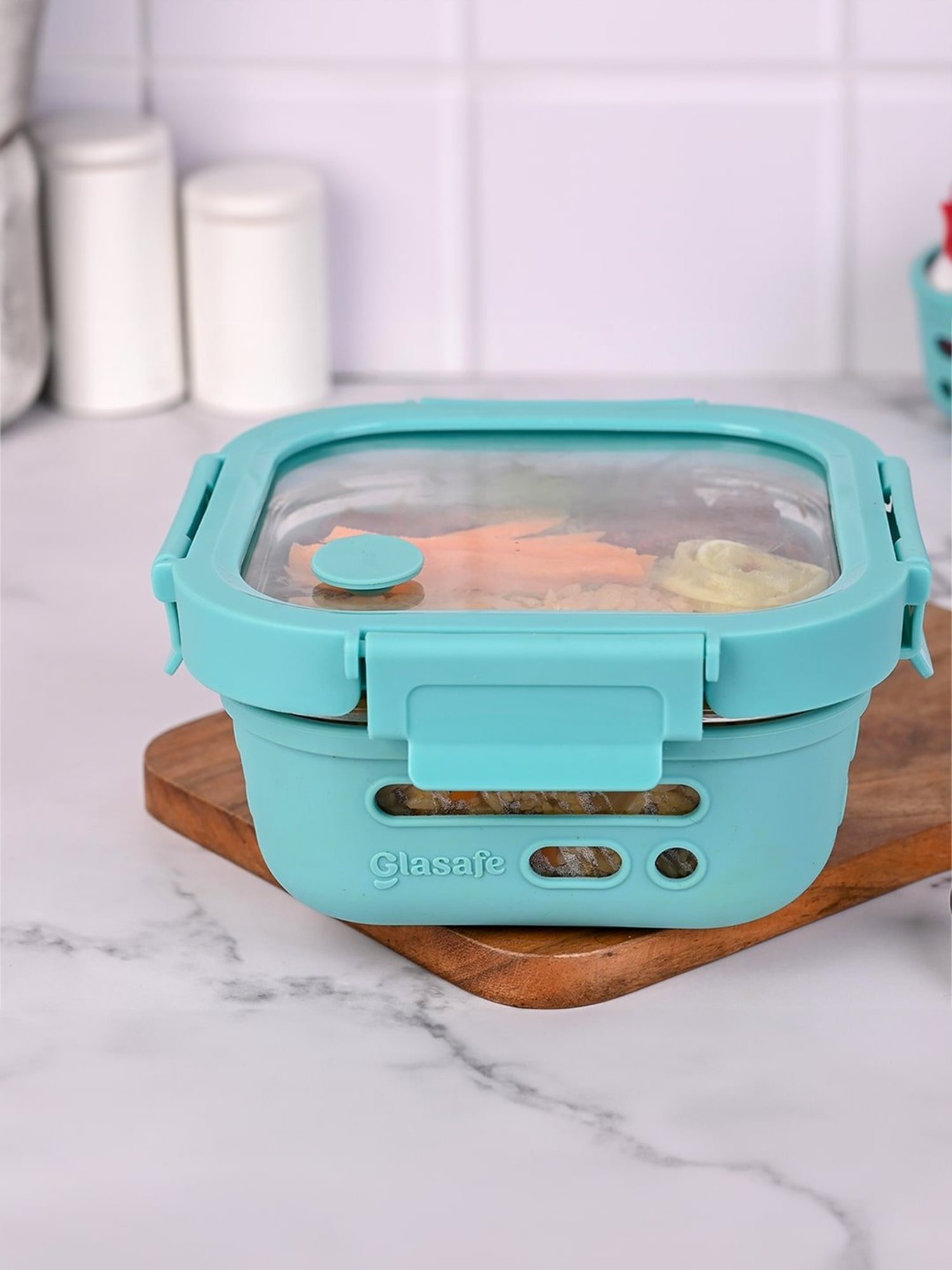 Glasafe Fresh Grip Green Borosilicate Tiffin with Protective Silicone Sleeve - Set of 2 (320ml)