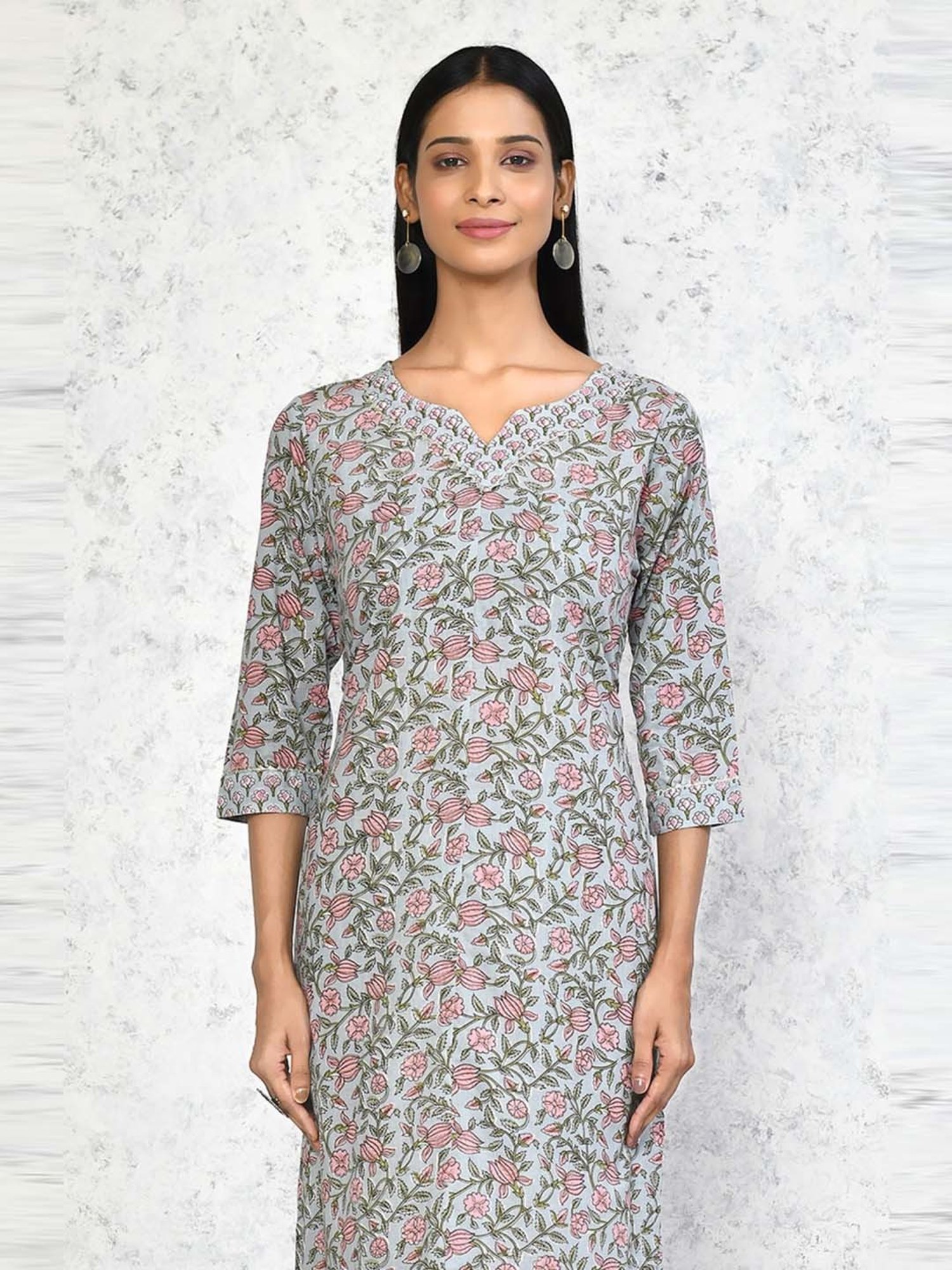 Miravan Blue Cotton Printed Kurta Palazzo Set