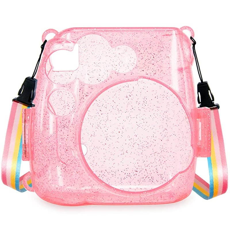 Crystal Camera Case w Adjustable Rainbow Shoulder Strap Compatible with Fugifilm Instax Mini 8Mini 8+Mini 9 Instant Camera Pink Crystal