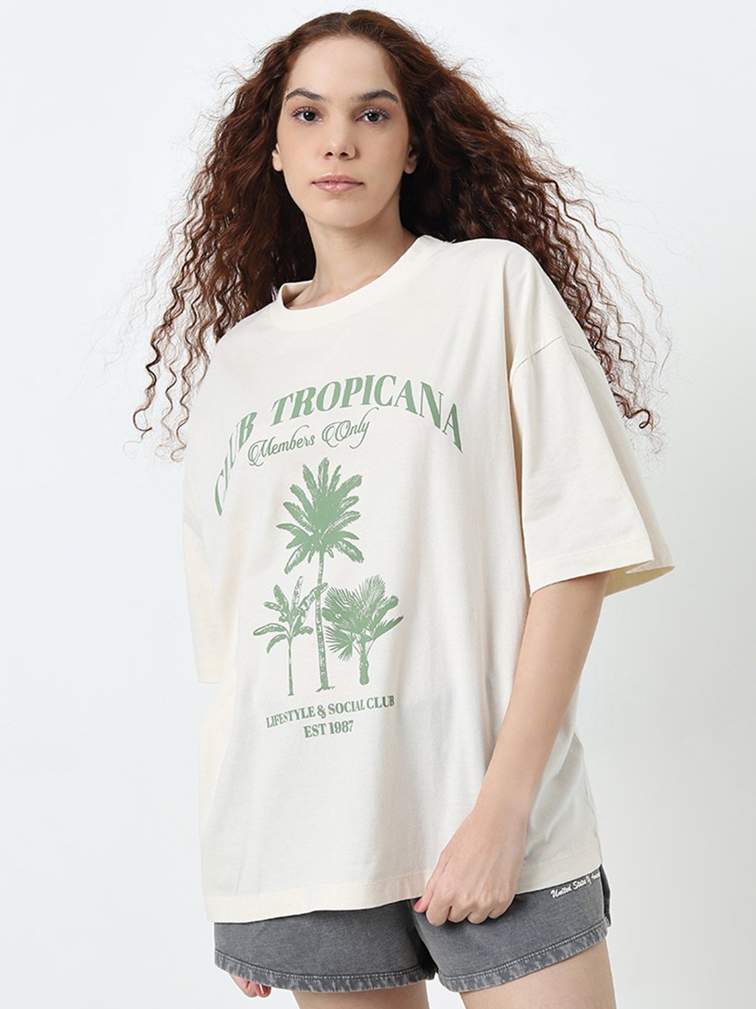 Superstar by Westside Off-White Printed Oversized Cotton T-Shirt