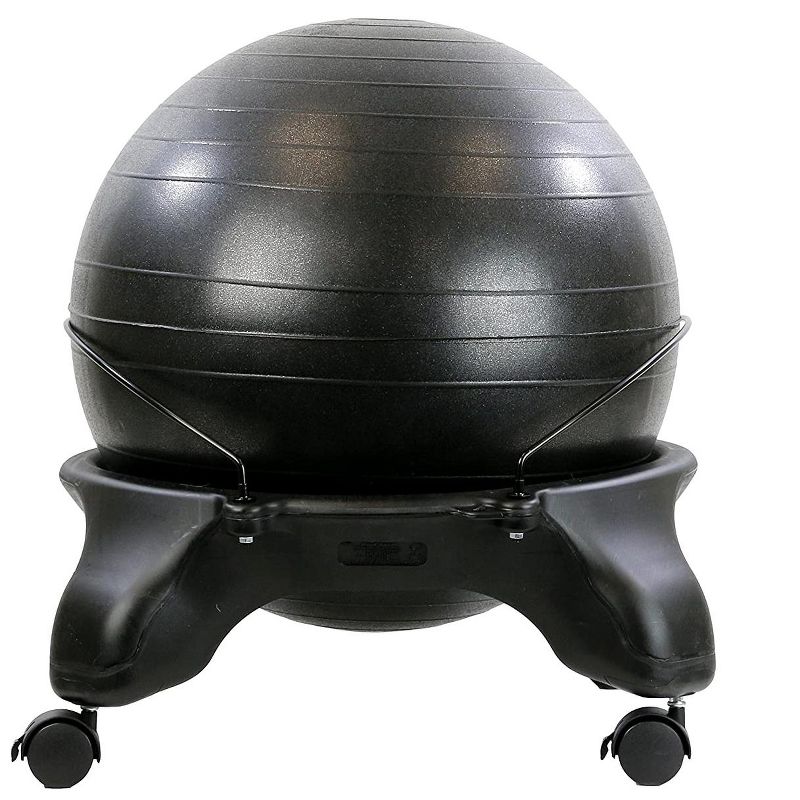 CanDo 30-1796 Backless 22 Inch Plastic Exercise Ball Stool with 4 Locking Caster Wheels for Home Office or Gym, Black