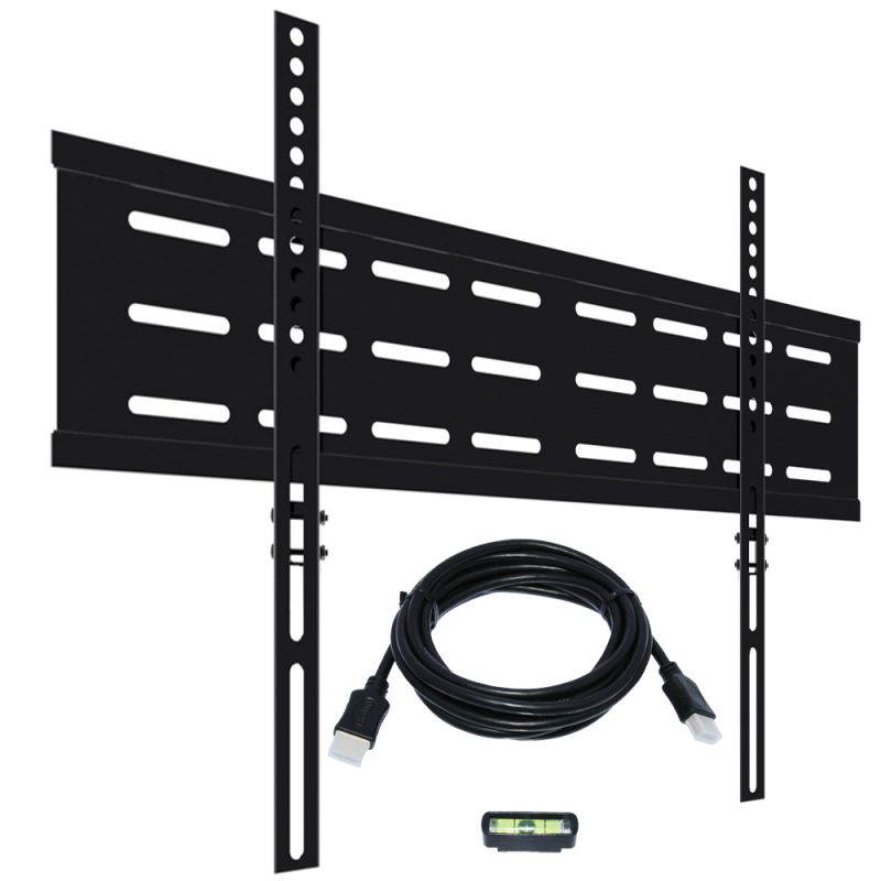 KORAMZI KWM1664F-PRO Fixed TV Wall Mount with Smart Locking System Technology 600x400 VESA Fits 32-70" TV's including Bubble Level & 10 ft. HDMI Cable Pro Series (Black)-New