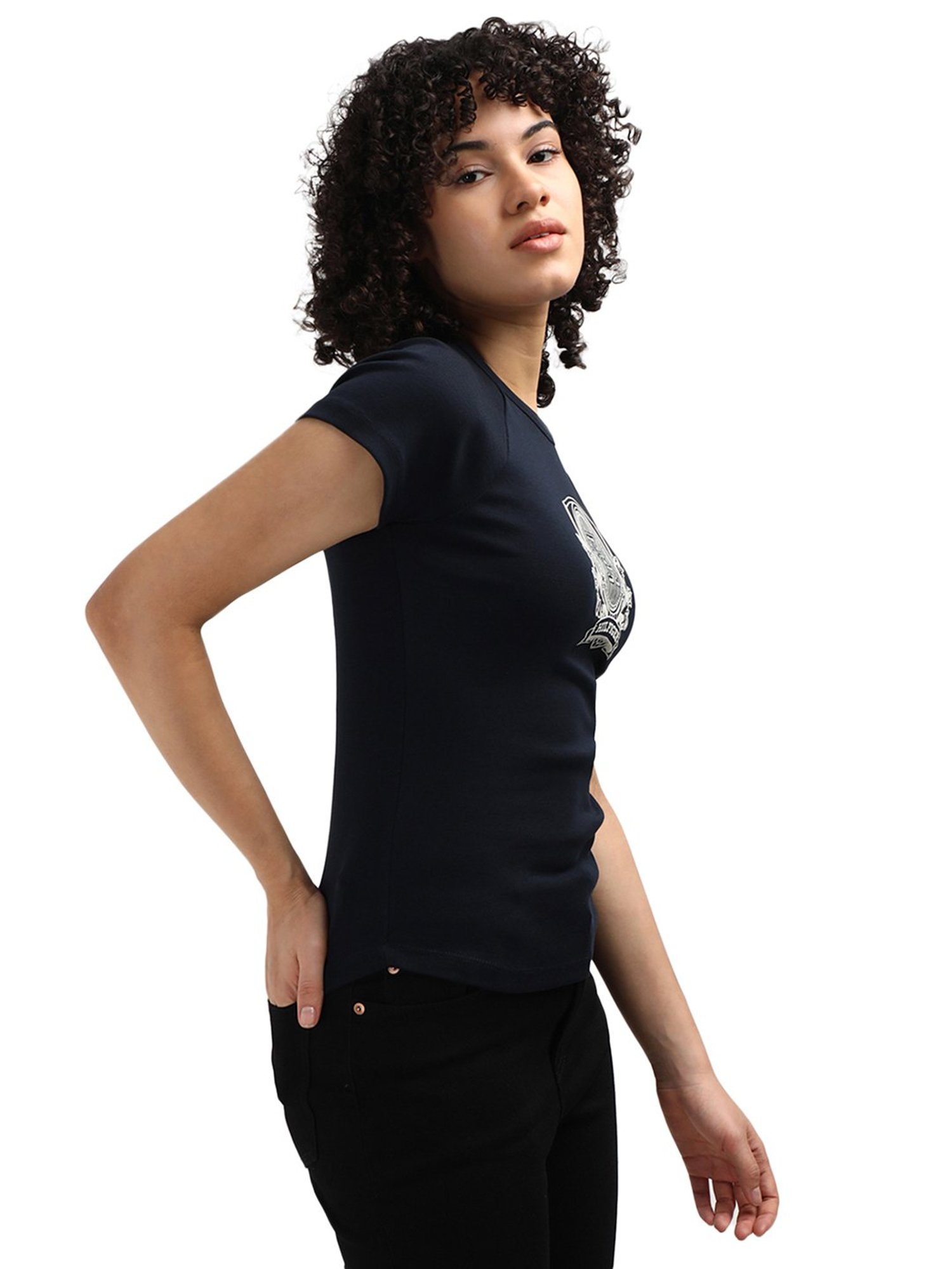 Tommy Hilfiger Blue Jersey Printed Women Slim Fit T-Shirt
