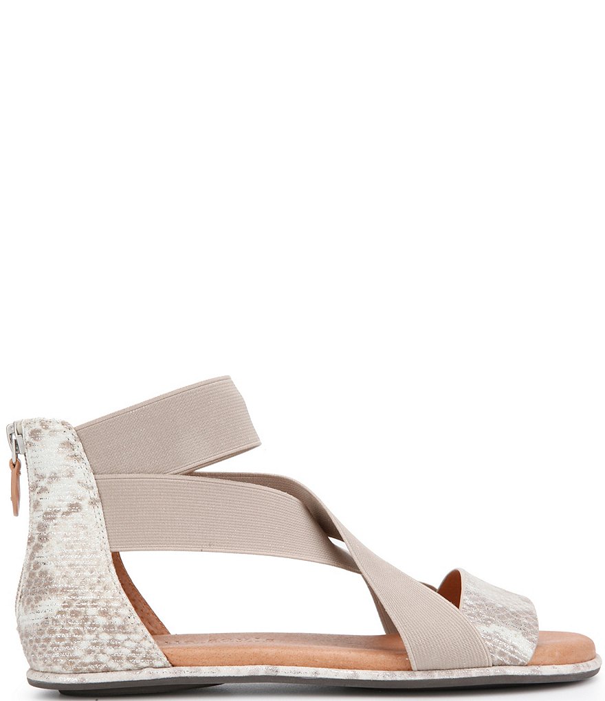 Gentle Souls Break Elastic Snake Print Leather Sandals