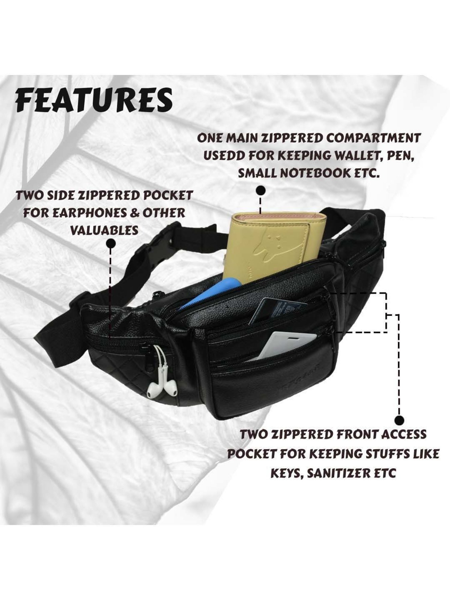 F Gear Black Solid Waist Pouch