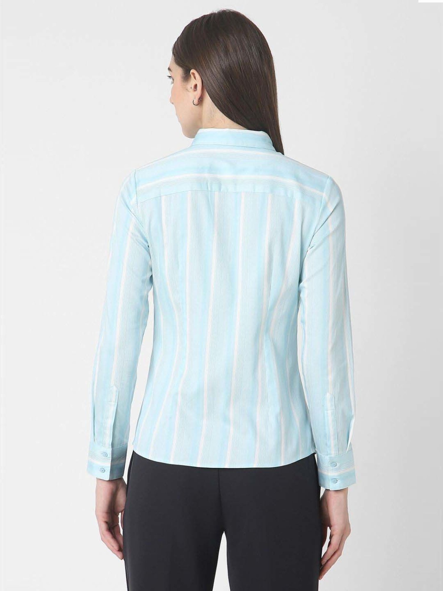 Van Heusen Blue Cotton Striped Formal Shirt