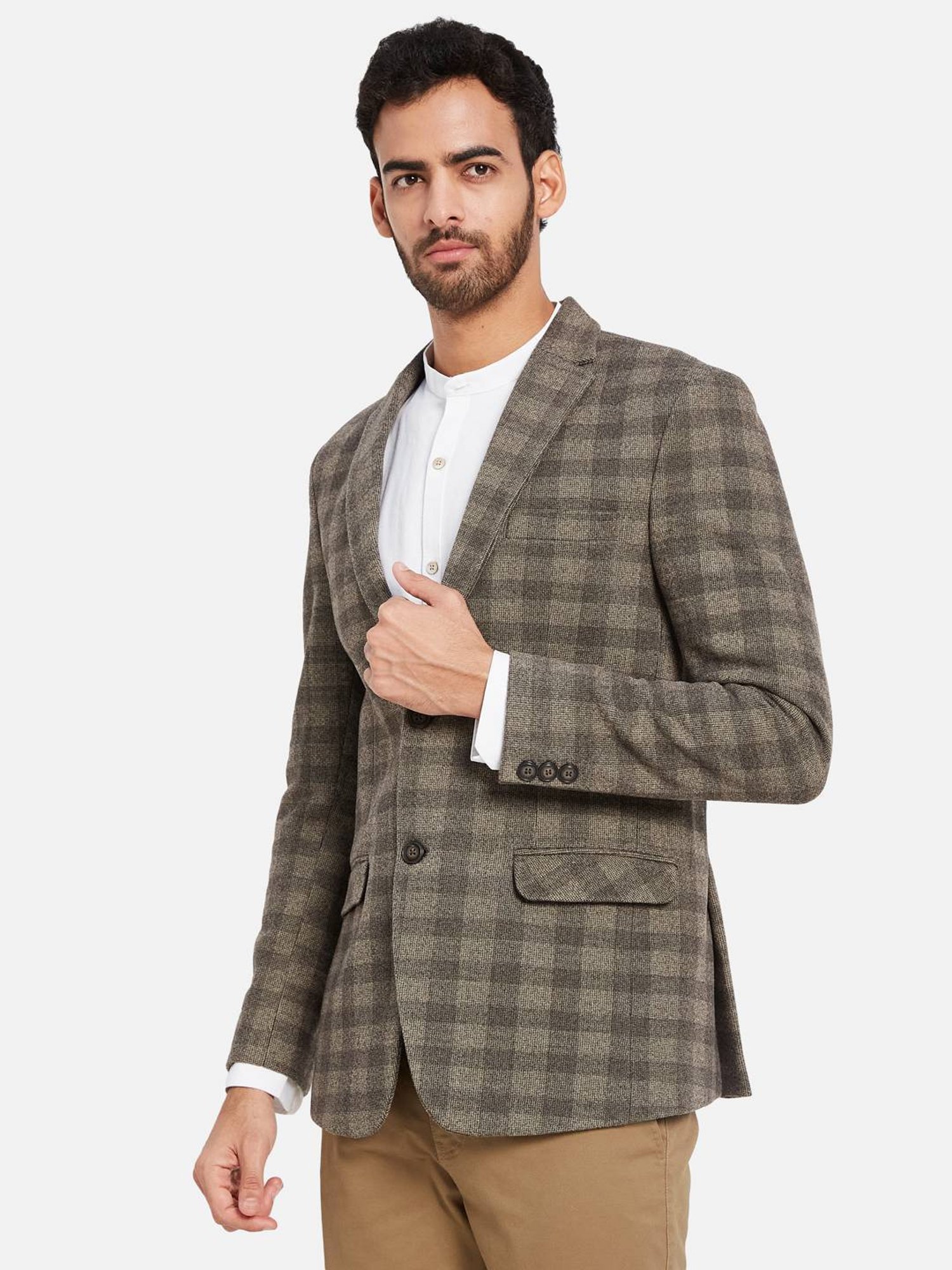 METTLE Grey Regular Fit Checks Blazer