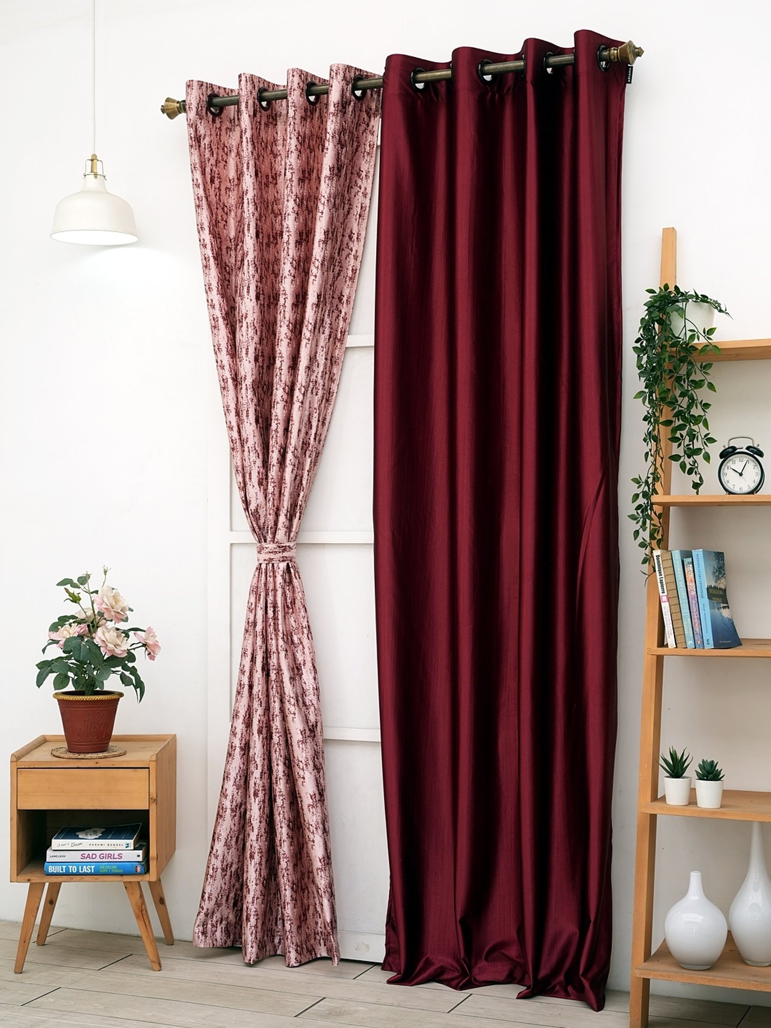 Ariana Rosewood & Quinn Abstract Maroon Polyester 5 ft Window Curtains - Set of 2