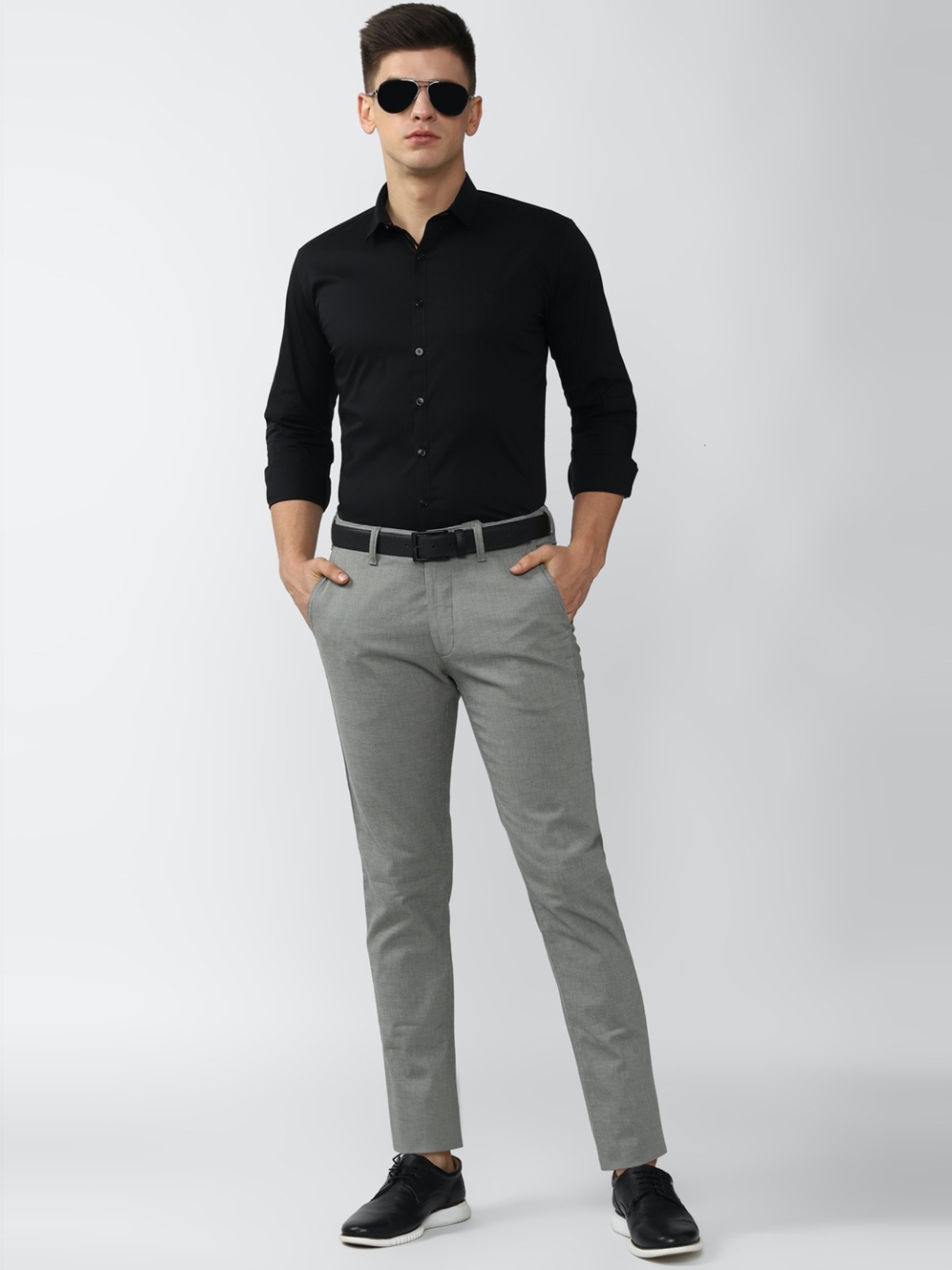 V Dot Black Skinny Fit Shirt