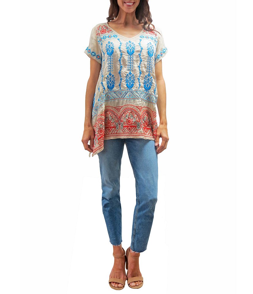 Karyn Seo Elin V-Neck Embroidered Satin Tunic