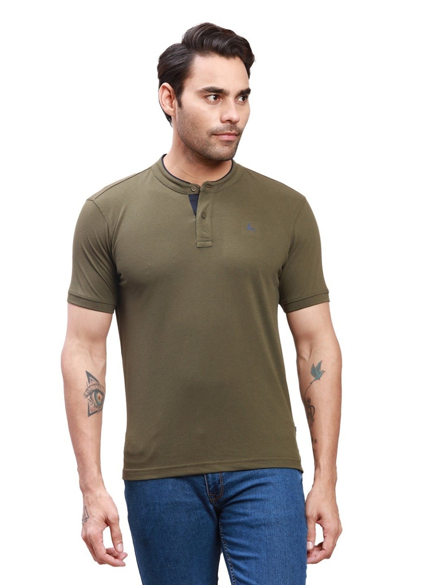 Parx Olive Regular Fit Henley T-Shirt