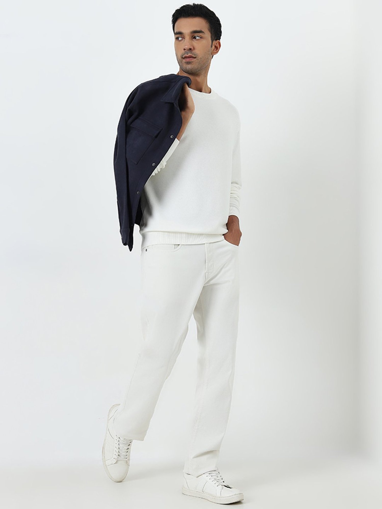 WES Formals by Westside Off-White Knit-Textured Slim-Fit Sweaters