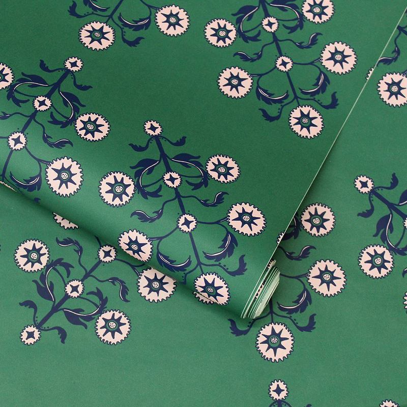 Tempaper Block Print Floral Peel and Stick Wallpaper Emerald