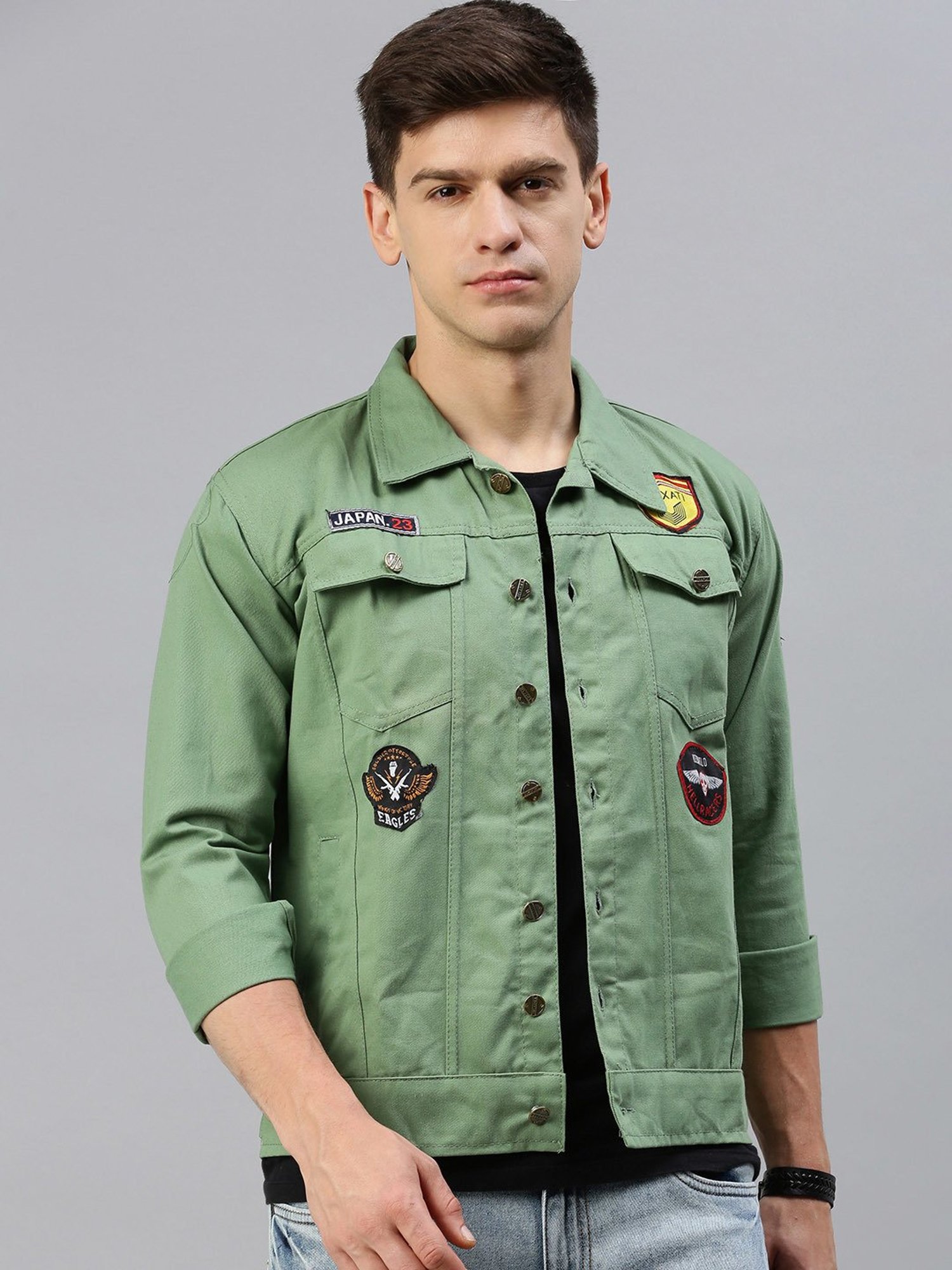 VOXATI Sea Green Regular Fit Shirt Collar Denim Jacket