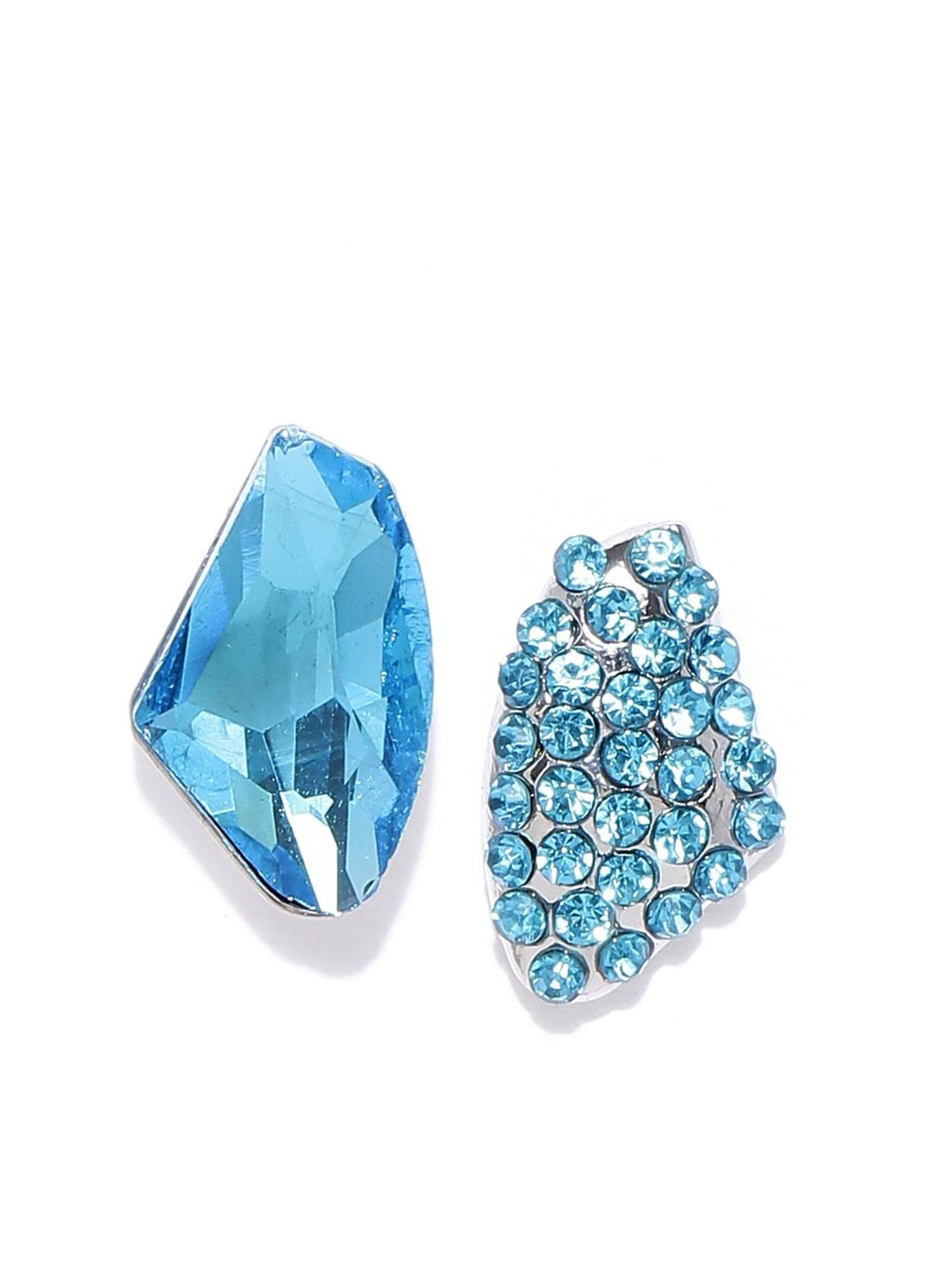 YouBella Silver-Plated Blue Contemporary Stone Studded Stud Earrings for Women