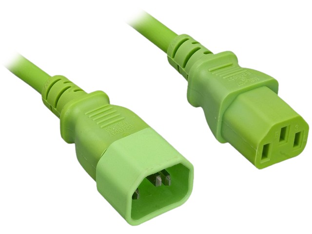 Nippon Labs 18 AWG Power Extension Cable, IEC320 C13/C14, 18AWG, SJT, 10A, 250V, Green, 4 ft. Power Cord