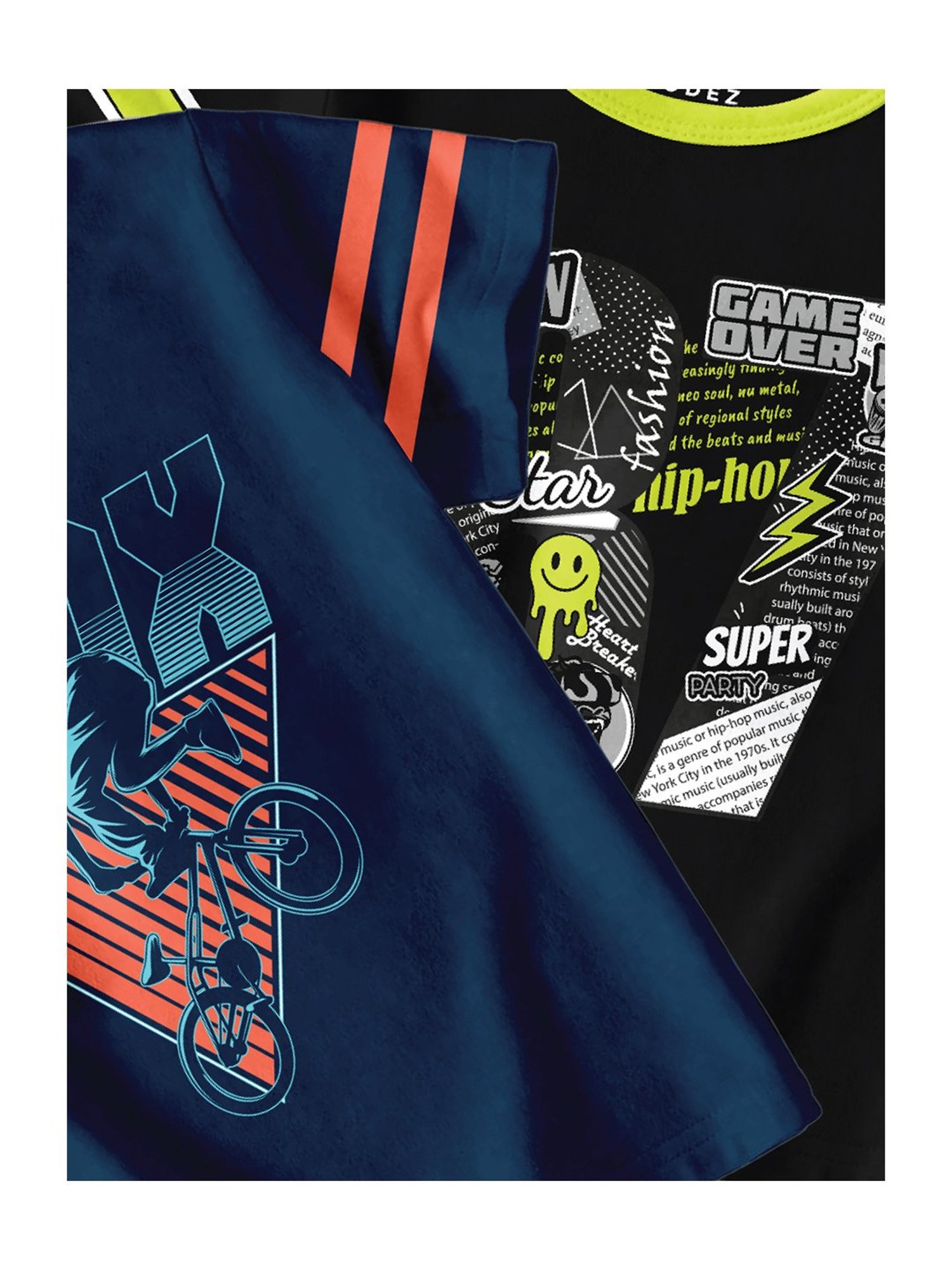 Codez Kids Navy & Black Printed T-Shirt (Pack Of 2)