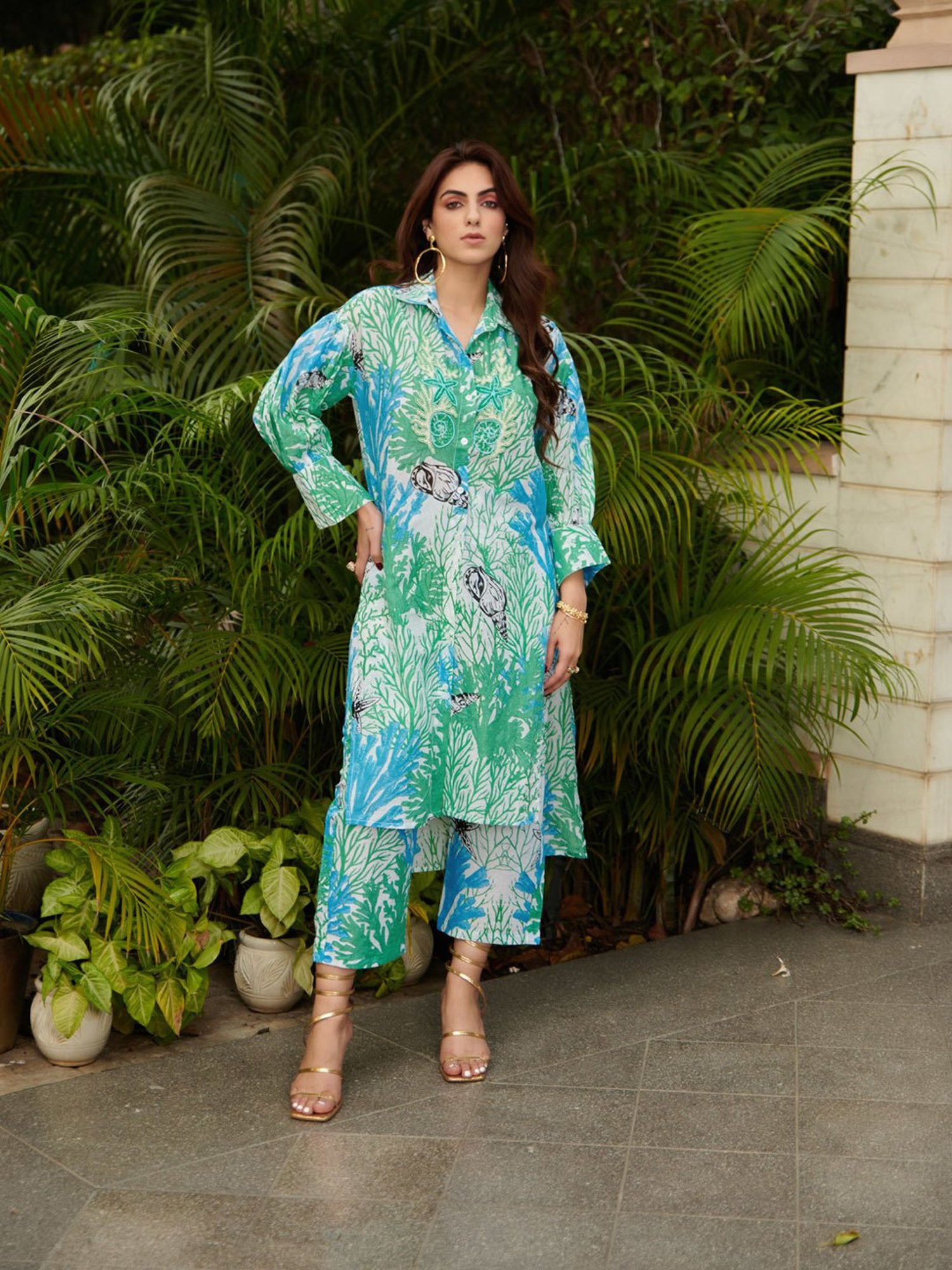 Cin Cin Blue Aqua Shirt Kurta With Tapered Pants