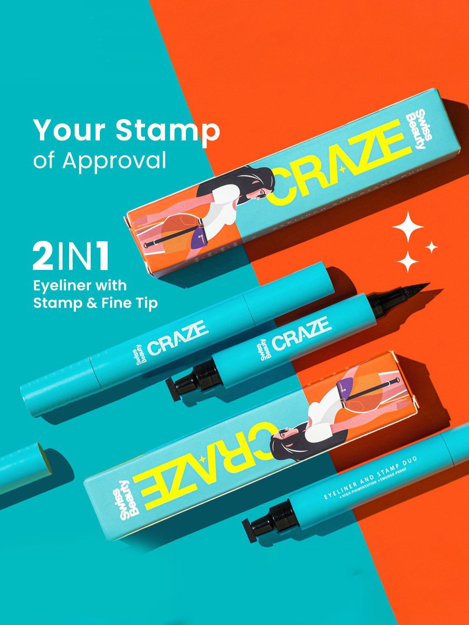 SWISS BEAUTY Craze Eyeliner and Stamp Duo Black - 2.8 ml