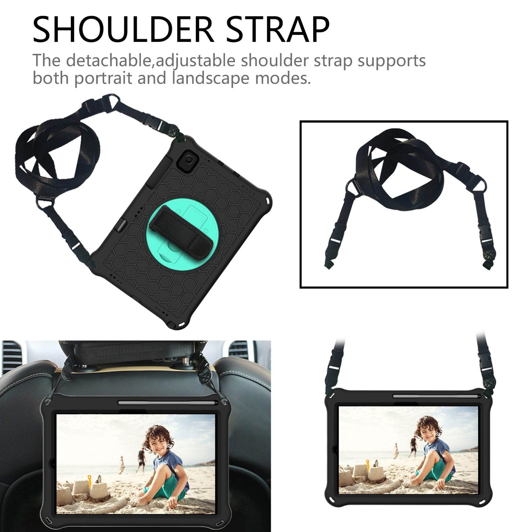 Tablet Case for Samsung Tab A7 10.4 2020 T500/T505/Tablet Anti-Drop Case with Strap and Tablet Stand(Black+Green)