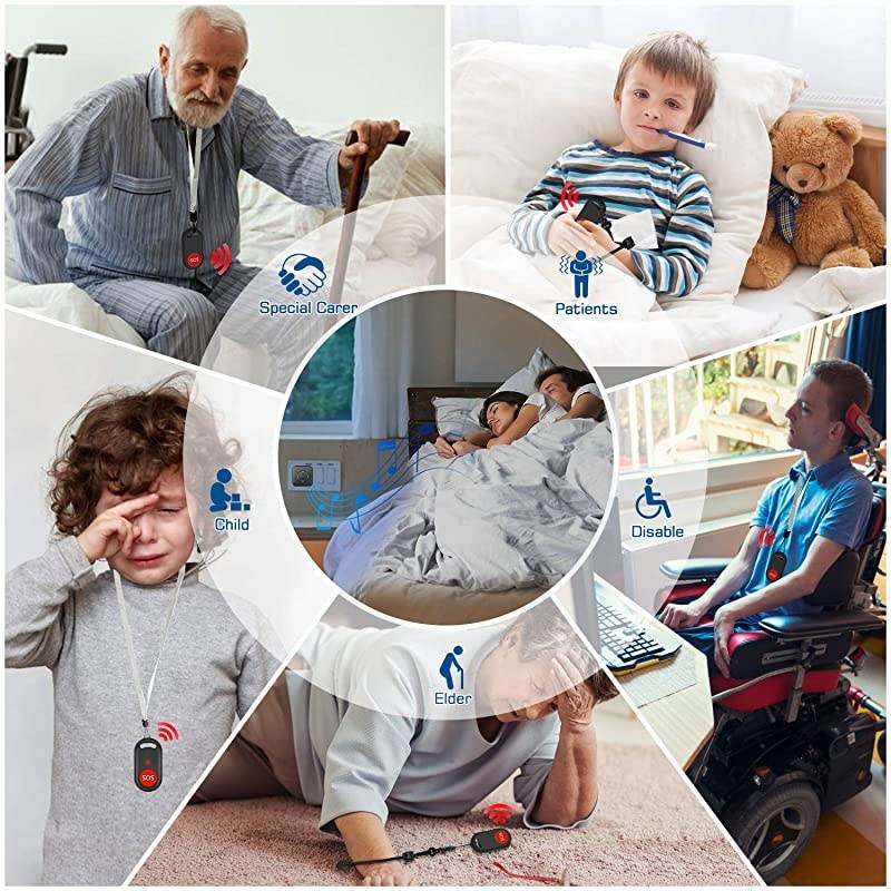 Wireless Caregiver Pager SOS Button -  Personal Smart Call System SOS Call Buttons/Transmitters & Receivers, Nurse Calling Alert Patient Help System for Home/Elderly