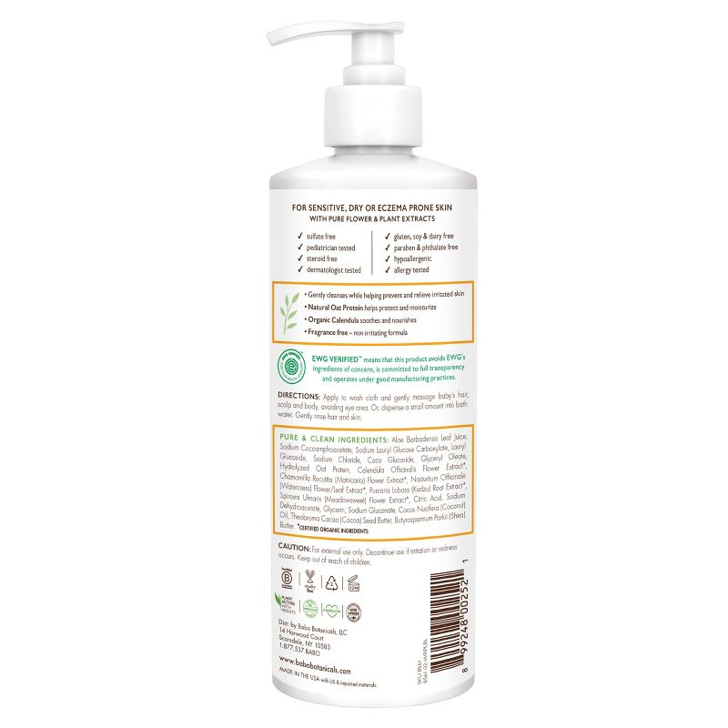 Babo Botanicals Sensitive 2-in-1 Fragrance Free Baby Shampoo & Wash - 16 fl oz